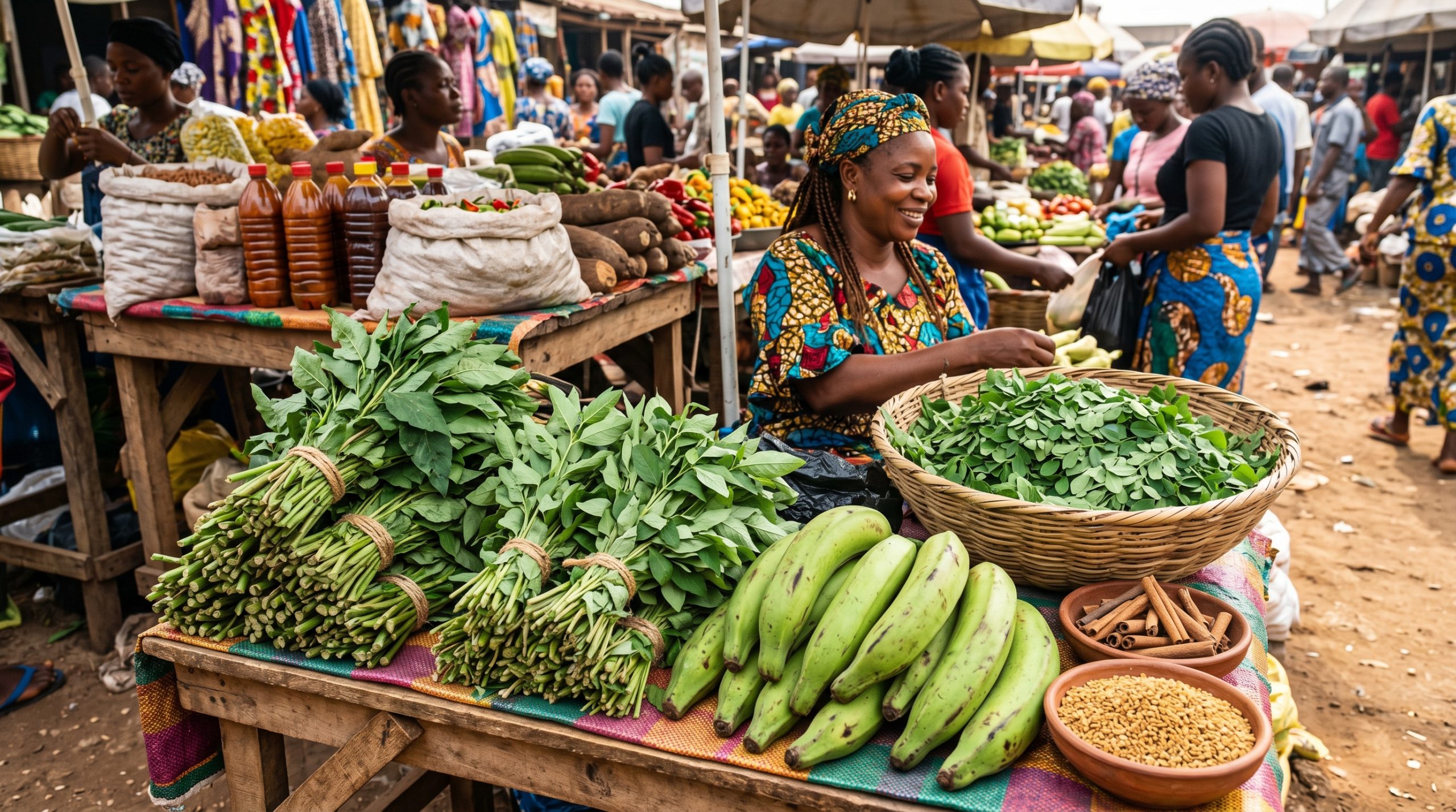 Fresh Nigerian herbs at the market